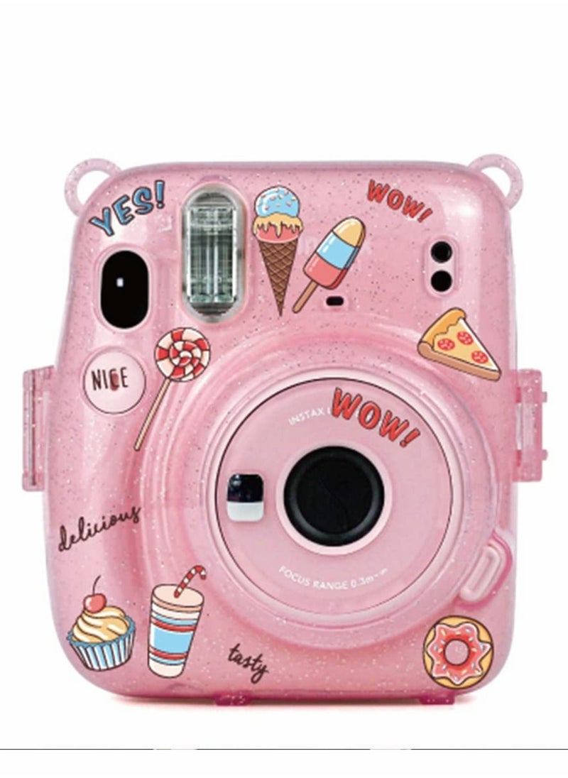Y&D - Instant Camera Case for Fujifilm Instax Mini 11 Clear Protective Anti-Scratch with Colored Shoulder Straps (Glitter Pink2) - Image 1