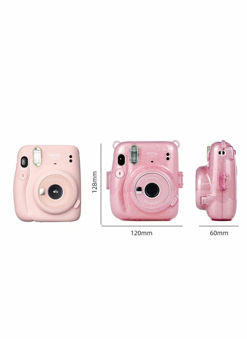 Y&D - Instant Camera Case for Fujifilm Instax Mini 11 Clear Protective Anti-Scratch with Colored Shoulder Straps (Glitter Pink2) - Image 1