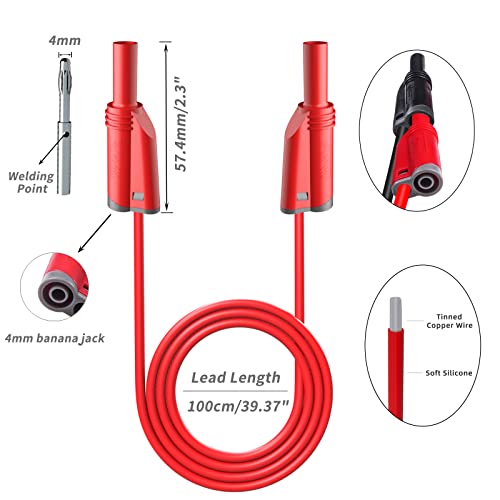 Goupchn 5PCS Banana Plug Silicone Test Leads Kit 4mm Fully Insulated Safety Shrouded Stackable Banana Plug with Alligator Crocodile Clips Test Fork Back Probe Pins for Multimeter - Image 2