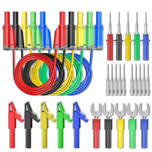 Goupchn 5PCS Banana Plug Silicone Test Leads Kit 4mm Fully Insulated Safety Shrouded Stackable Banana Plug with Alligator Crocodile Clips Test Fork Back Probe Pins for Multimeter - Image 1