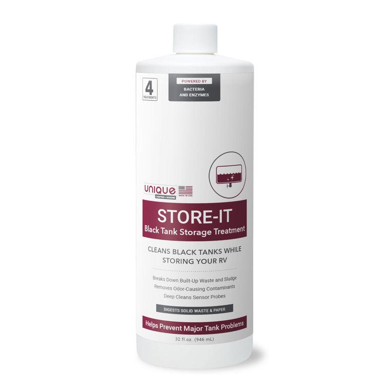 Unique StoreIt RV Black Tank Cleaner Liquid Cleans and Deodorizes Tanks While RV is in Short or Long Term Storage 4 Uses Per Bottle 32 oz