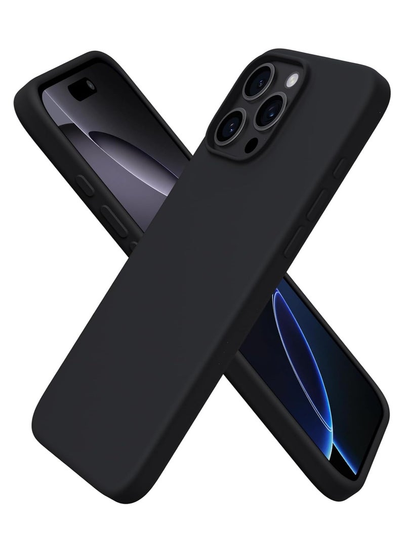 Premium Silicone Case for iPhone 16 Pro Max – Soft Touch Shockproof Protective Cover with Camera Protection, Microfiber Lining Anti-Fingerprint Anti-Scratch Finish Case - Black