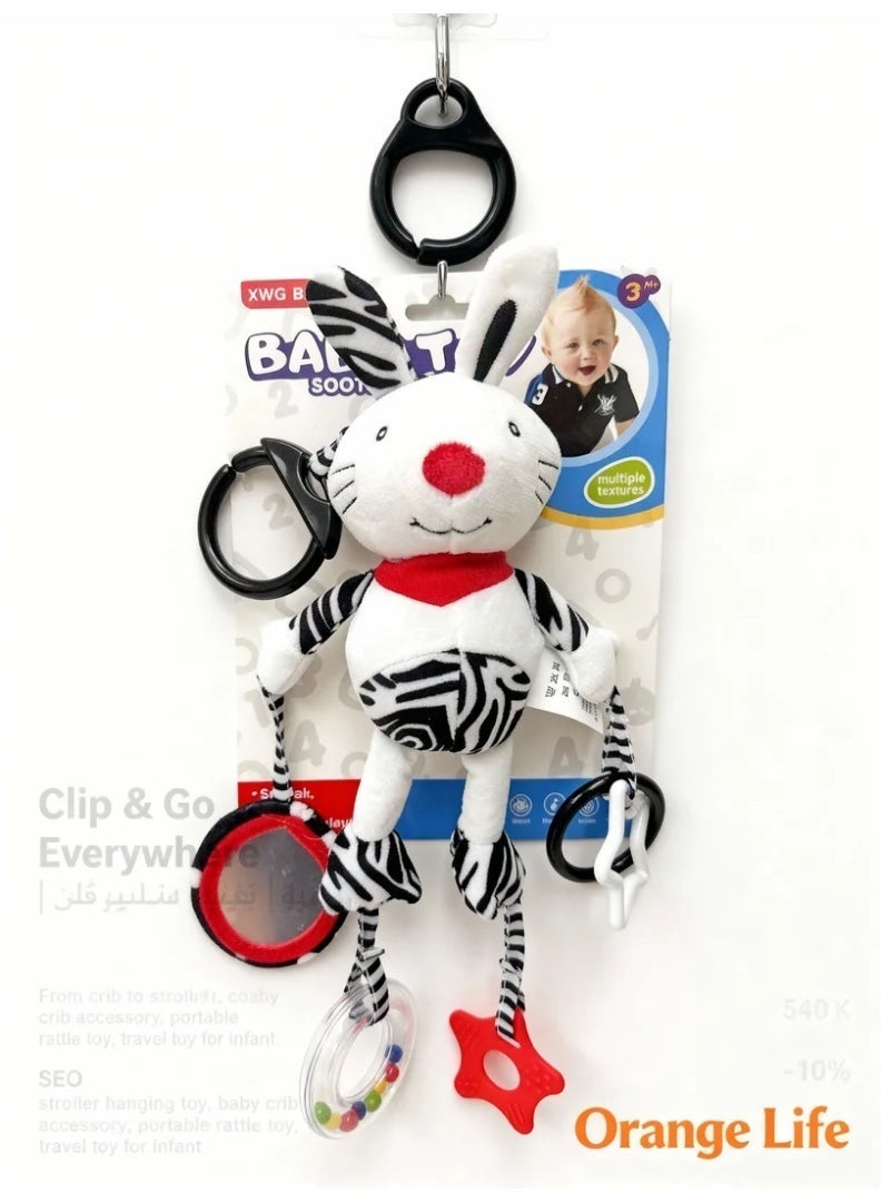 Orange Life Baby Bunny Plush Sensory Activity Toy with Black and White High-Contrast Pattern, Textured Star Teether, Grasping Rings and Hanging Clip for Stroller, Crib and Car Seat, 3M+ - Image 4