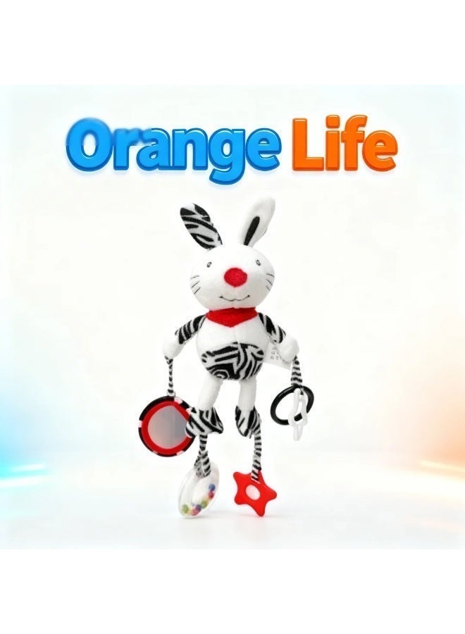 Orange Life Baby Bunny Plush Sensory Activity Toy with Black and White High-Contrast Pattern, Textured Star Teether, Grasping Rings and Hanging Clip for Stroller, Crib and Car Seat, 3M+ - Image 2