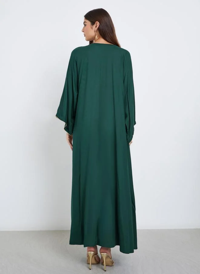 Amirah Amirah Green Embroidered A-Line Maxi Jalabiya