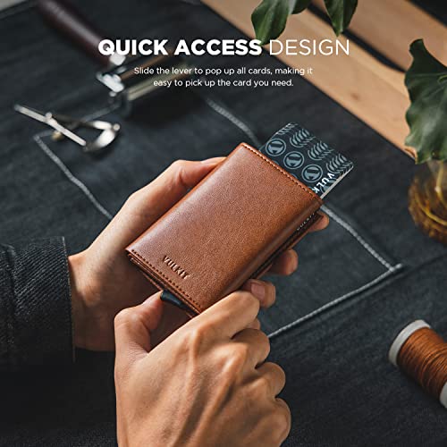VULKIT محفظة فالكيت القابلة للفتح - محفظة نقدية بسيطة مع حماية RFID من الجلد لحامل بطاقات الائتمان الذكي مع نافذة هوية للرجال (بني) - Image 3