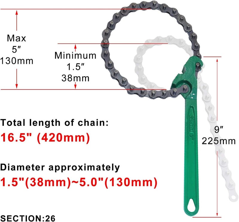 NIKTION Round 9 inch Multi-Purpose Motorcycle Car Engine Oil Filter Wrench Chain Single Sided Adjustable Wrench - Image 2