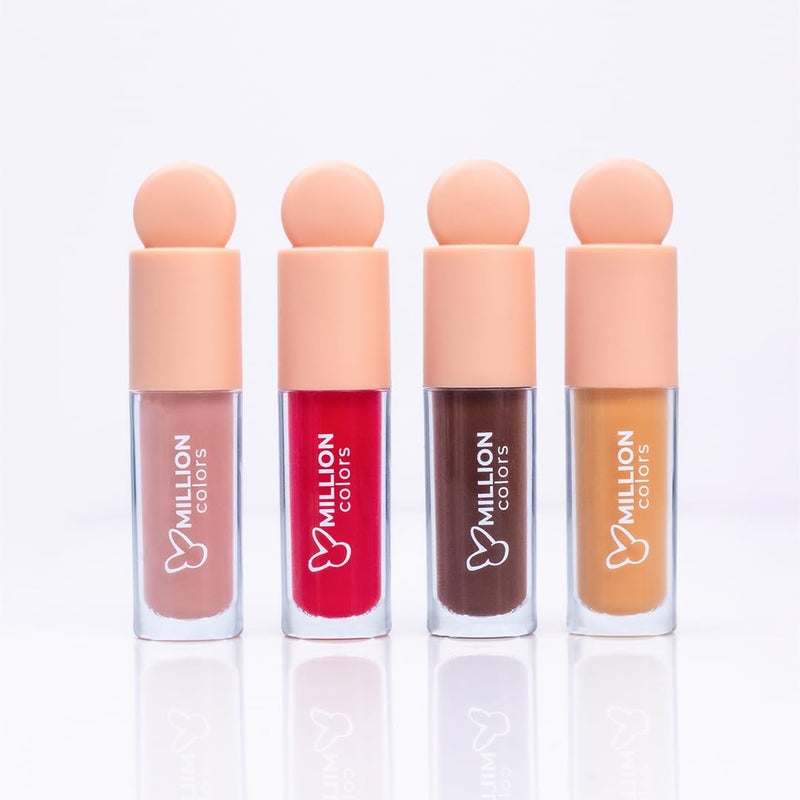 Million Colors Tinted Glow Lip Tint Balm Oil For Women Dark Dry and Chapped Lips Provides Hydration Moisturizing and Plump Pack of 4 Peach Strawberry Chocolate Honey 8ml - Image 1