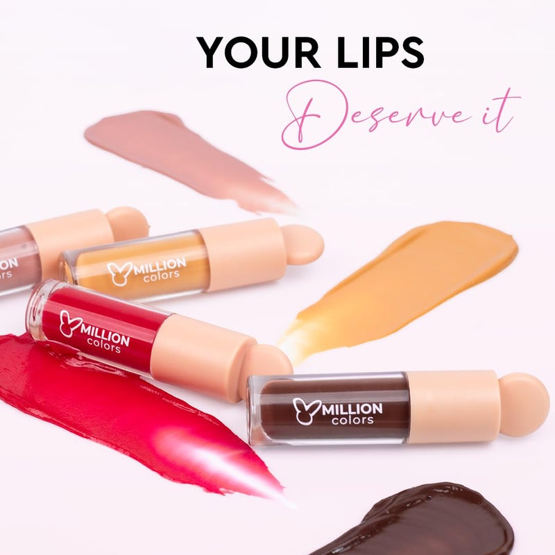 Million Colors Tinted Glow Lip Tint Balm Oil For Women Dark Dry and Chapped Lips Provides Hydration Moisturizing and Plump Pack of 4 Peach Strawberry Chocolate Honey 8ml - Image 3