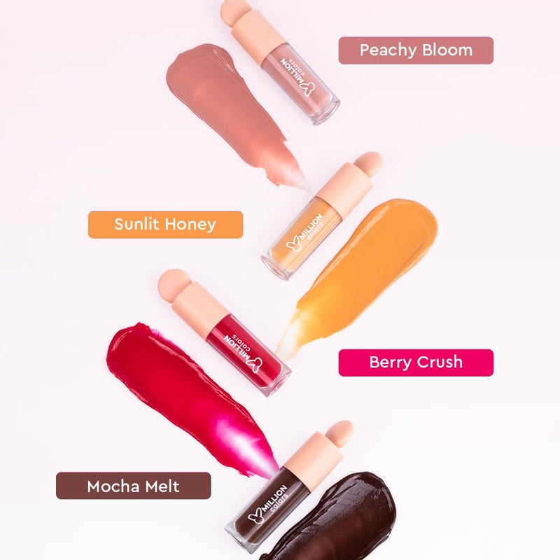 Million Colors Tinted Glow Lip Tint Balm Oil For Women Dark Dry and Chapped Lips Provides Hydration Moisturizing and Plump Pack of 4 Peach Strawberry Chocolate Honey 8ml - Image 5