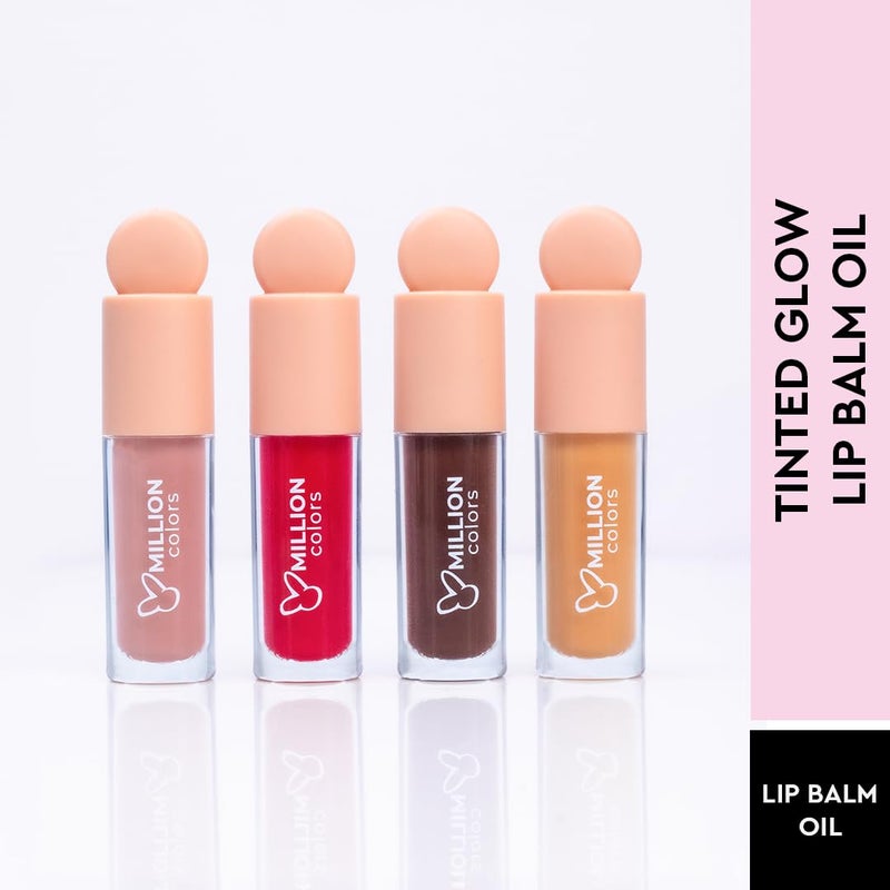 Million Colors Tinted Glow Lip Tint Balm Oil For Women Dark Dry and Chapped Lips Provides Hydration Moisturizing and Plump Pack of 4 Peach Strawberry Chocolate Honey 8ml - Image 2