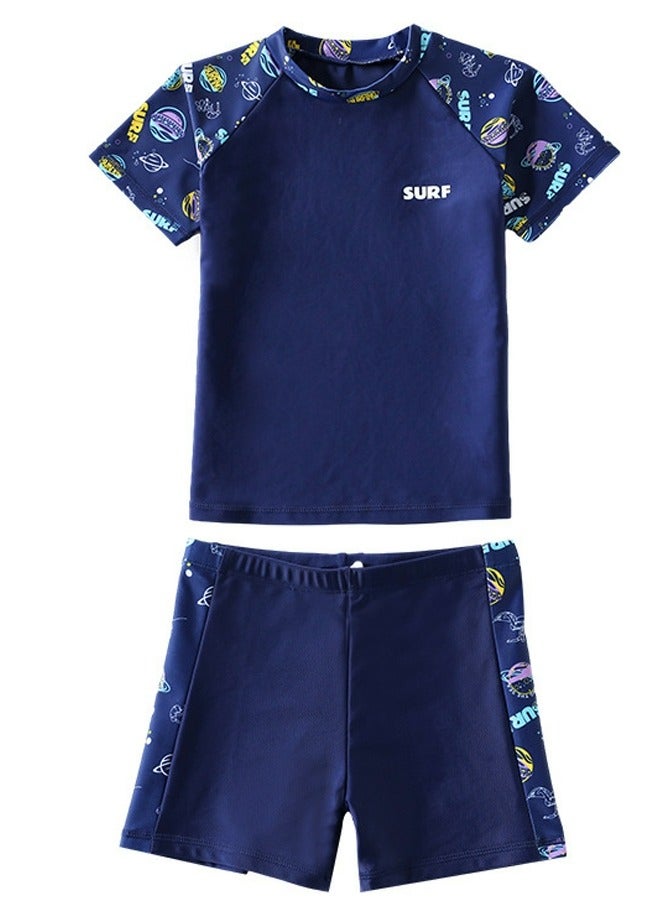 Loquat Boys Print Split Swimsuits Set Short Sleeve Swim Shirts ,Swim Trunks 2 Piece Swim Set - Image 1