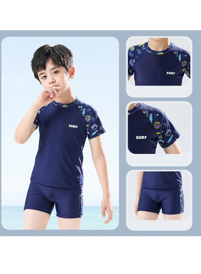 Loquat Boys Print Split Swimsuits Set Short Sleeve Swim Shirts ,Swim Trunks 2 Piece Swim Set - Image 2