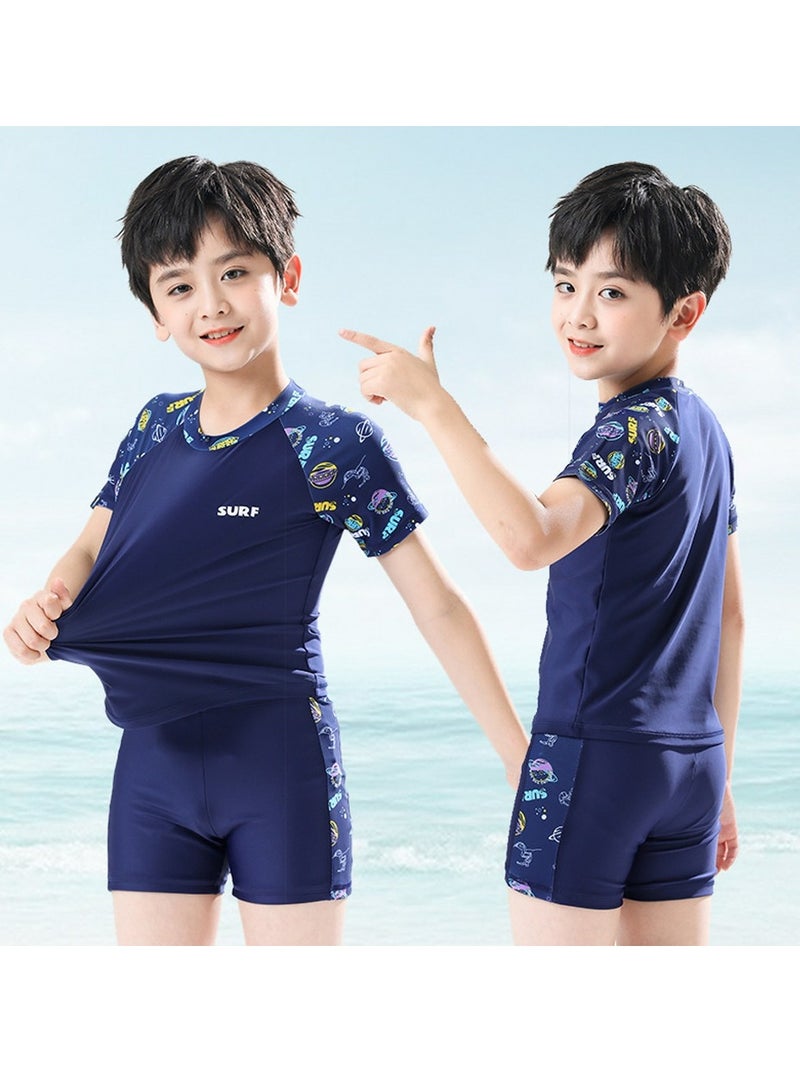 Loquat Boys Print Split Swimsuits Set Short Sleeve Swim Shirts ,Swim Trunks 2 Piece Swim Set - Image 4