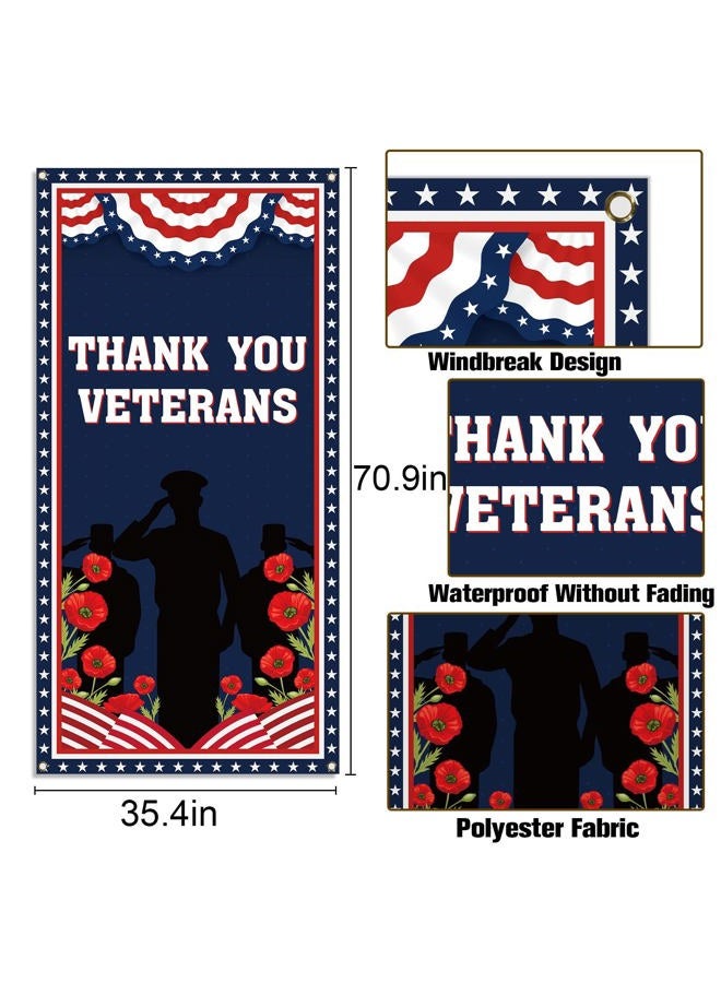 Pudodo Thank You Veterans Door Cover Memorial Day American Patriotic Holiday Door Banner Backdrop Home Office Porch Decoration - Image 3