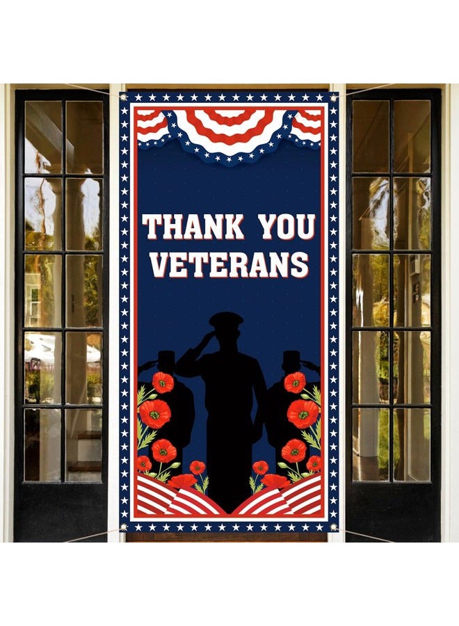 Pudodo Thank You Veterans Door Cover Memorial Day American Patriotic Holiday Door Banner Backdrop Home Office Porch Decoration - Image 4