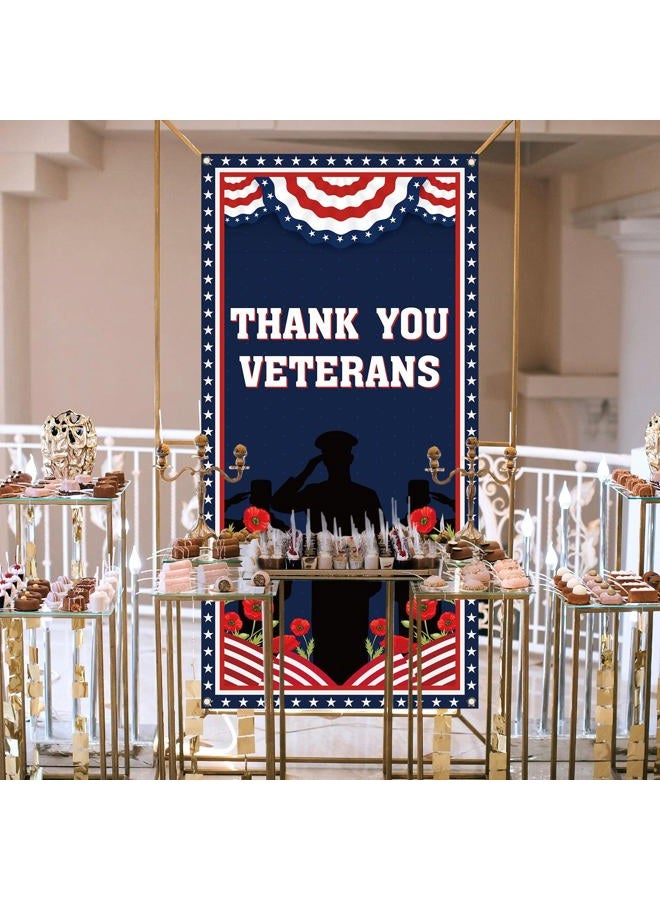 Pudodo Thank You Veterans Door Cover Memorial Day American Patriotic Holiday Door Banner Backdrop Home Office Porch Decoration - Image 5