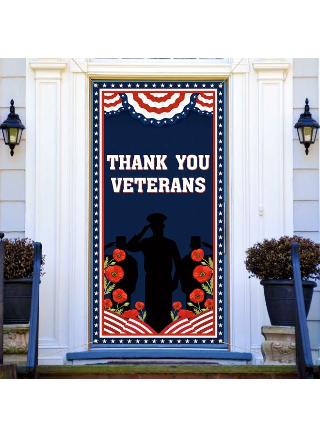 Pudodo Thank You Veterans Door Cover Memorial Day American Patriotic Holiday Door Banner Backdrop Home Office Porch Decoration - Image 1