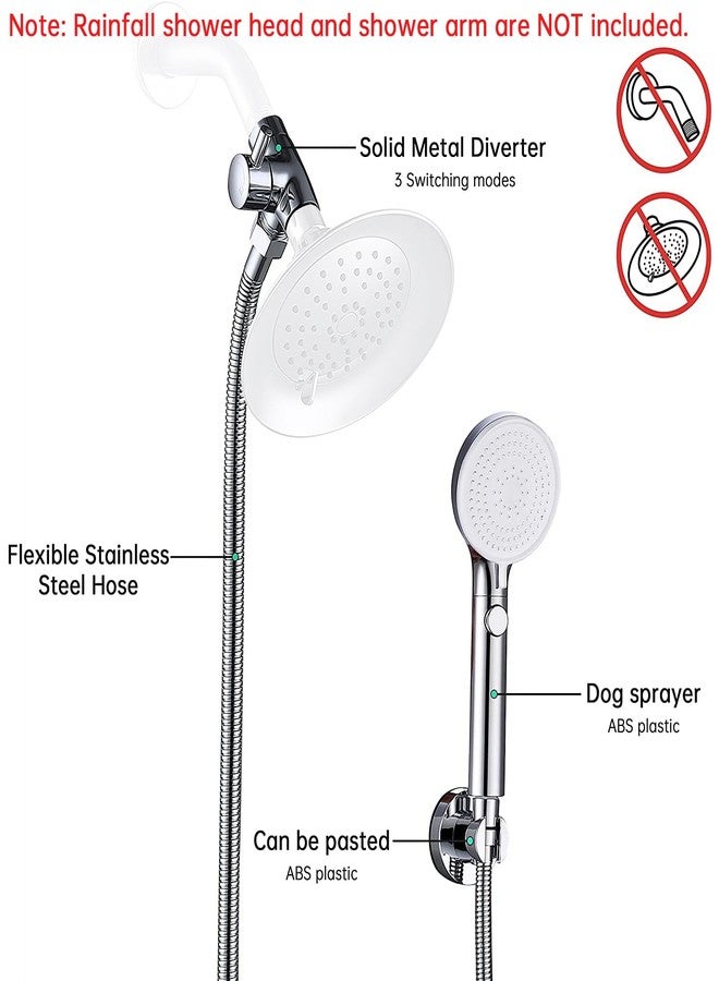 V-Sincerity Dog Shower Head Sprayer Pet High Pressure 3 Mode Handheld with ON OFF Switch Metal Diverter 100 Inch Extra Long Stainless steel Hose No Drill Hook Chrome - Image 2