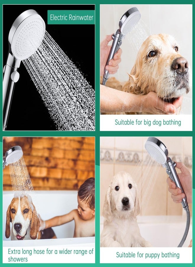 V-Sincerity Dog Shower Head Sprayer Pet High Pressure 3 Mode Handheld with ON OFF Switch Metal Diverter 100 Inch Extra Long Stainless steel Hose No Drill Hook Chrome - Image 4