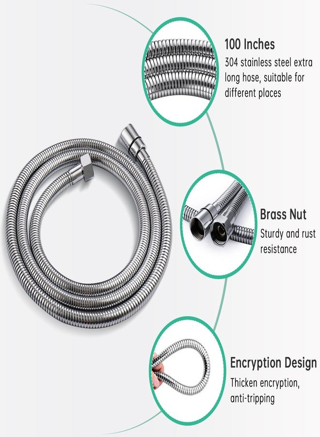 V-Sincerity Dog Shower Head Sprayer Pet High Pressure 3 Mode Handheld with ON OFF Switch Metal Diverter 100 Inch Extra Long Stainless steel Hose No Drill Hook Chrome - Image 5