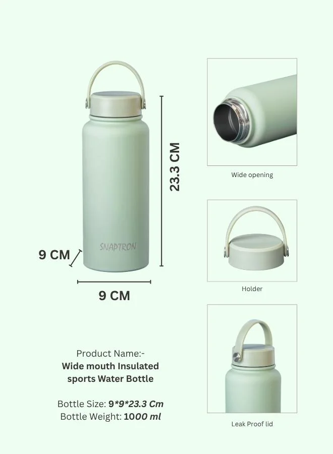 Casa Quesera  SNAPTRON® Wide mouth 1000ml Insulated Sports Water Bottle – Large Capacity, Portable, Leakproof with Anti-Slip Bottom  | Best Price UAE