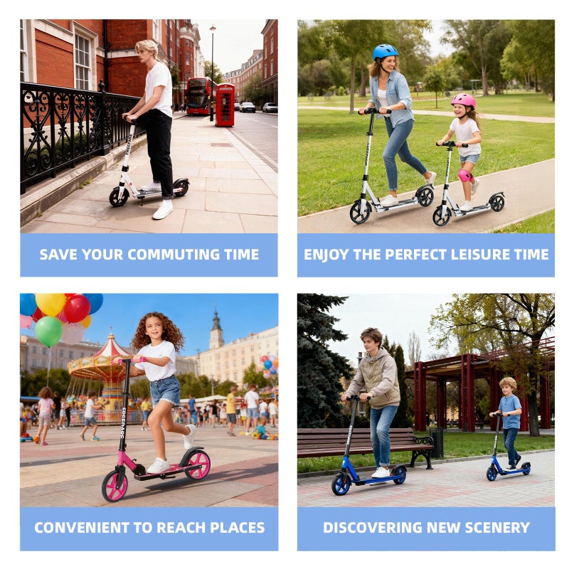 FREEDARE Kick Scooter for Kids & Adults Ages 8+, Foldable Teen Scooter with 2 Big 8-inch Wheels and 4-Level Adjustable Handlebar, Max Load 220 LBS, Blue - Image 5