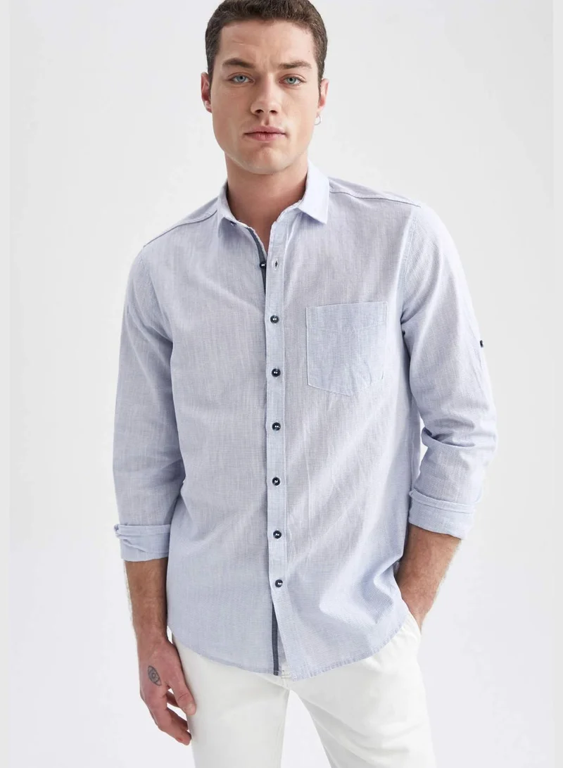 DeFacto Slim Fit Basic Long Sleeve Cotton One Pocket Shirt