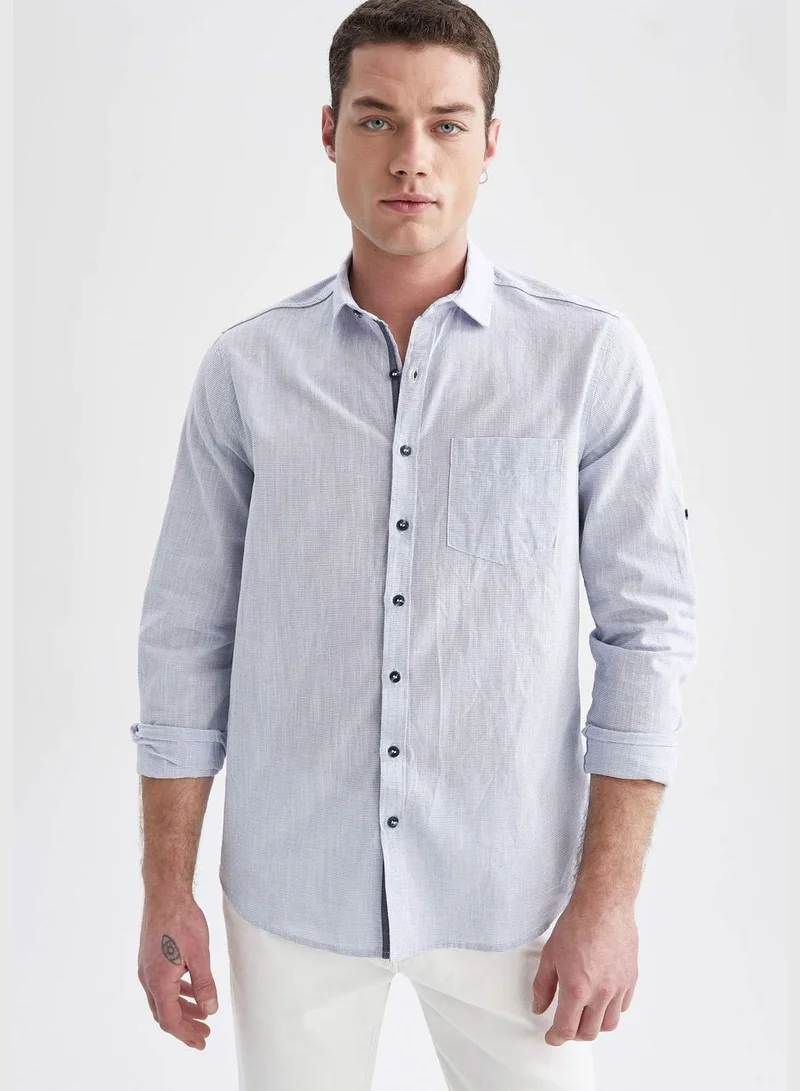 DeFacto Slim Fit Basic Long Sleeve Cotton One Pocket Shirt