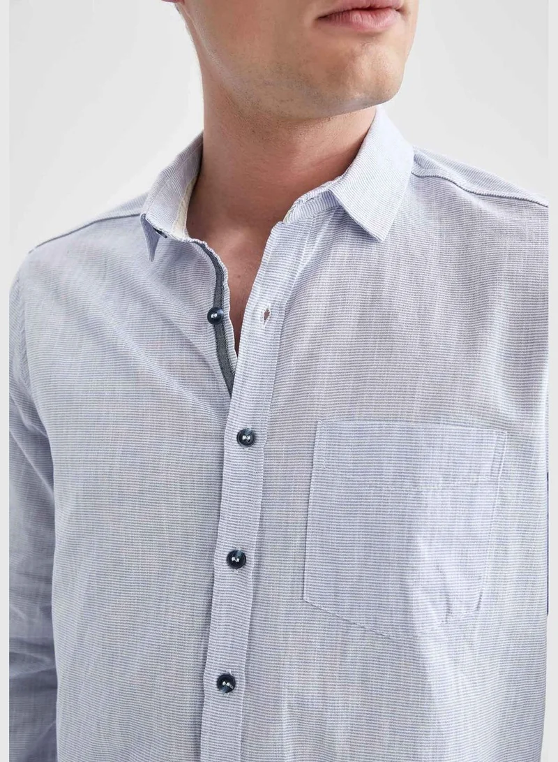 DeFacto Slim Fit Basic Long Sleeve Cotton One Pocket Shirt