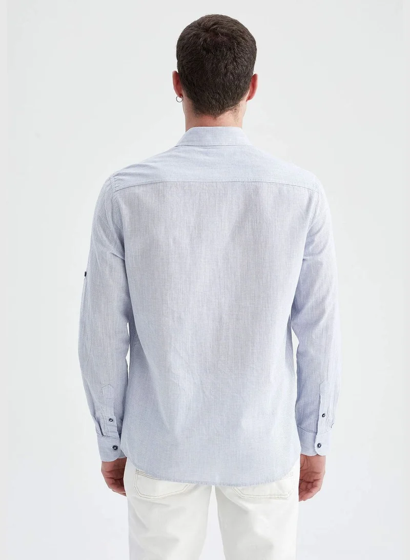 DeFacto Slim Fit Basic Long Sleeve Cotton One Pocket Shirt