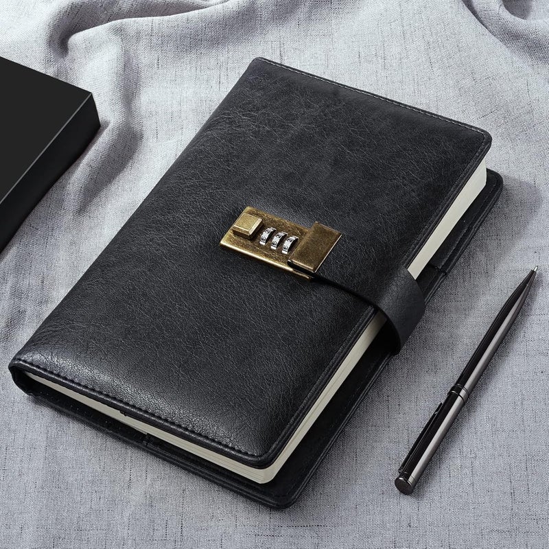 WEMATE Diary With Lock,A5 Pu Leather Journal With Combination Lock,Vintage Lock Journal Password Protected Notebook With Pen&Gift Box,Lock Diary Planner Organizer For Women Men,8.6X5.8In,Black,240 Pages - Image 5