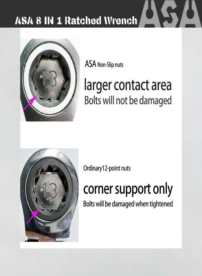 ASA 8-in-1 Stainless Steel 72-Tooth Bi-Directional Ratchet Wrench, Multi-Function Non-Slip Ratchet Wrench, Protects Bolts from Damage,super socket,universal socket,ratchet set(8in1 SET) - Image 4