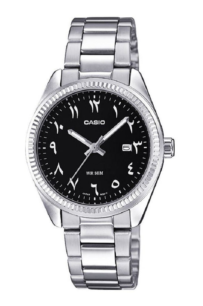 CASIO ساعة يد رجالية أنالوج مميزة بقرص عربي أسود نادر من مTP-1302D-1B3 مصنوعة من الفولاذ المقاوم للصدأ - Image 2