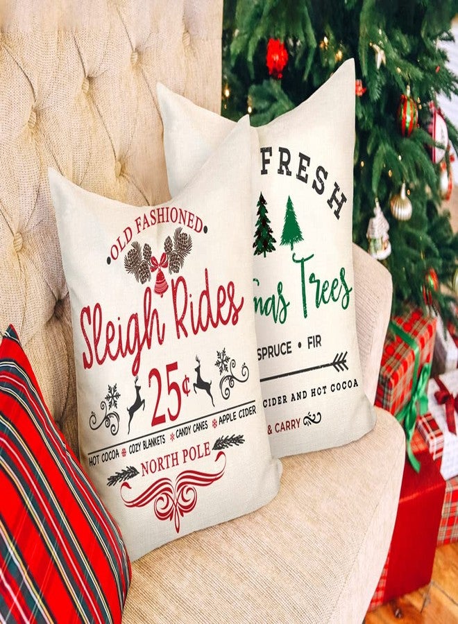 4TH Emotion Farmhouse Christmas Pillow Covers 18x18 Set of 4 Winter Holiday Decorations Xmas Rustic Throw Cushion Case for Sofa Couch Home Decor (Sleigh Rides, Farm Fresh Tree, Cocoa, Candy Canes) - Image 3