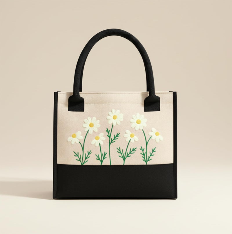 ECOCARRY Cotton Tote Bag For Woman Stylish | Embroidered Canvas Hand Bag With Floral Design | Latest Casual Shoulder Bag Zipper For College Girls, Office, Daily Use, Travel, Beach, Shopping (Cream) - Image 5