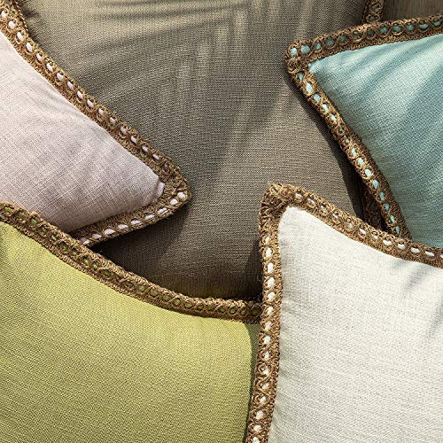 Phantoscope Pack of 2 Farmhouse Decorative Solid Throw Decorative Pillow Cover Burlap Linen Trimmed Tailored Edges Off White 26 x 26 inches, 65 x 65 cm - Image 4