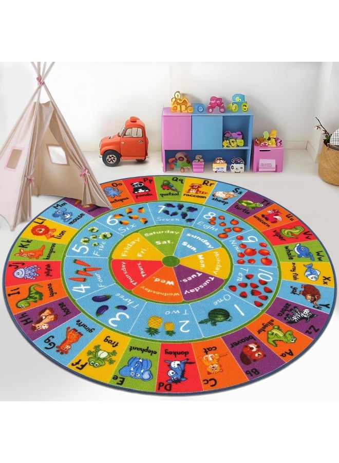 HEBE Kids Play Rug 4 Feet Abc Alphabet Numbers Shapes Educational Kid Area Rug Washable Baby Crawling Mat Non Slip Kid Play Mat Carpet For Girl Boy Bedroom Playroom - Image 1