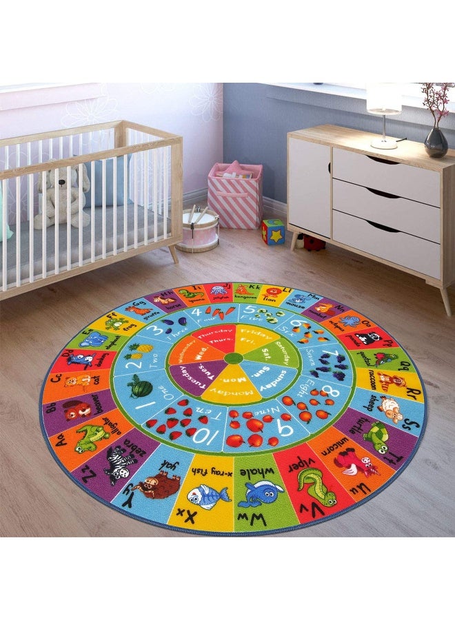 HEBE Kids Play Rug 4 Feet Abc Alphabet Numbers Shapes Educational Kid Area Rug Washable Baby Crawling Mat Non Slip Kid Play Mat Carpet For Girl Boy Bedroom Playroom - Image 5