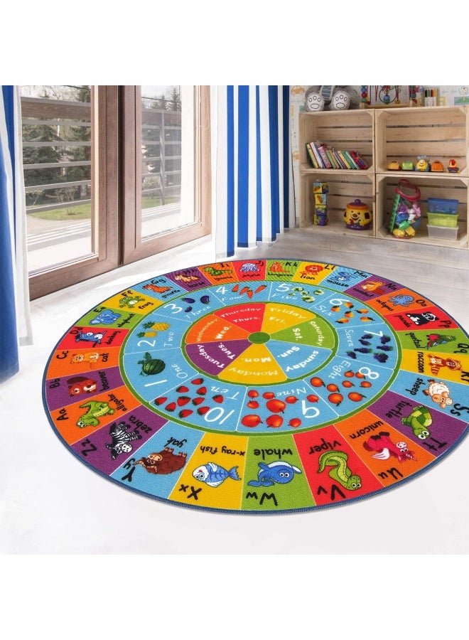 HEBE Kids Play Rug 4 Feet Abc Alphabet Numbers Shapes Educational Kid Area Rug Washable Baby Crawling Mat Non Slip Kid Play Mat Carpet For Girl Boy Bedroom Playroom - Image 2