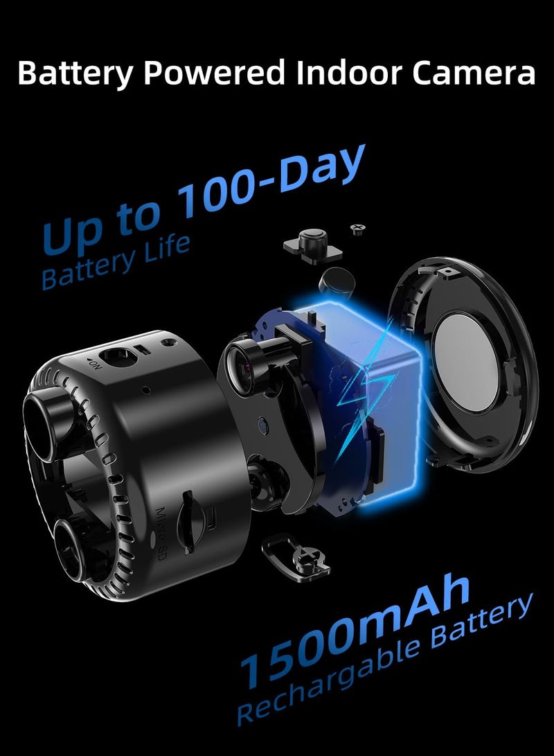 سيوسي كاميرا مراقبة صغيرة، بث مباشر بدقة 4K، هاتف محمول، واي فاي، مراقبة فيديو لاسلكية صغيرة، سهلة التركيب مع قاعدة مغناطيسية، مع التحكم في تطبيق التسجيل والرؤية الليلية - Image 2