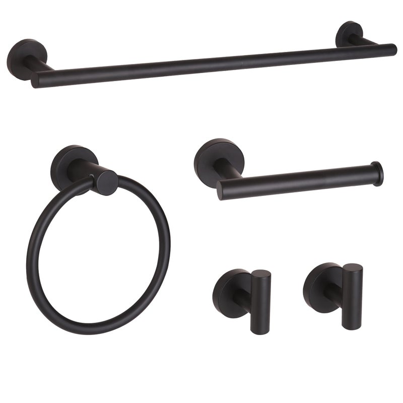 Ntipox Matte Black Bathroom Hardware Set  Modern 24-Inch Towel Bar Set Wall Mounted  Towel Rack Set Black Stainless Steel Bathroom Accessories Set Black 5-Pieces - Image 1