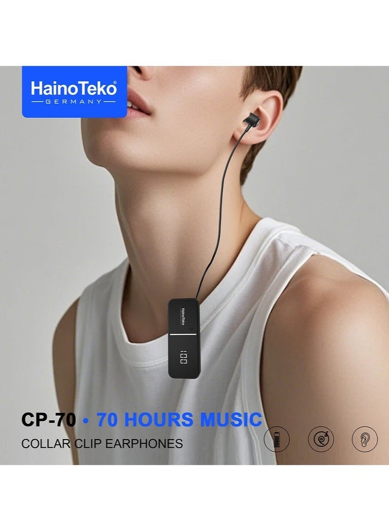 Haino Teko CP-70 Wireless Collar Clip Earphones | 70 Hours Playtime | Bluetooth 5.3 Neckband Headset with Mic | Multi-Functional Button Control | Deep Bass & Clear Calls | Lightweight Design – White - Image 2