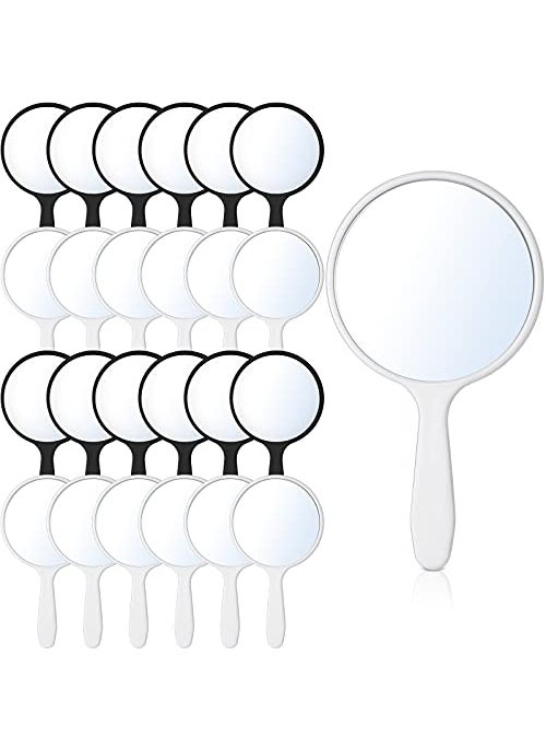 Jetec Jetec 25 Pcs Handheld Mirror with Handle 394 L x 217 W Small Portable Round Mirror Bulk for Kids Travel Makeup Classroom Camping Daily DIY Crafts Black White 