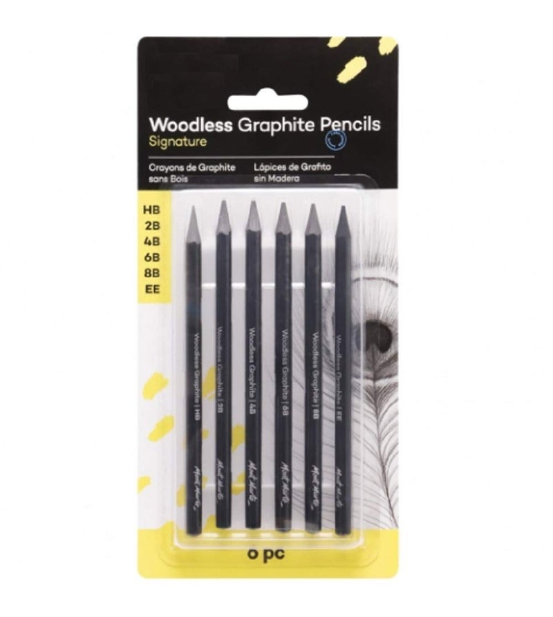 ArtBee Woodless Graphite Pencils 6 Piece HB 2B 4B 6B 8B and EE Suitable for Sketching Drawing and Shading - Image 1