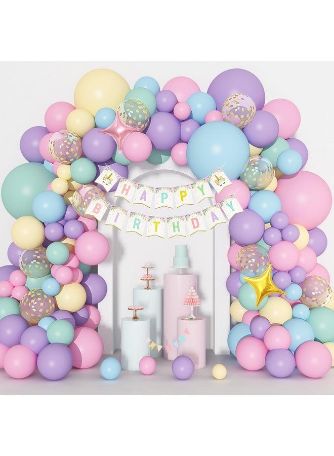 Ouddy Unicorn Balloons Arch Garland Kit, 146Pcs Rainbow 40" Unicorn Balloon Pastel Pink Purple Blue Confetti Balloons Happy Birthday Banner For Ice Cream Baby Shower Unicorn Birthday Party Decorations - Image 1