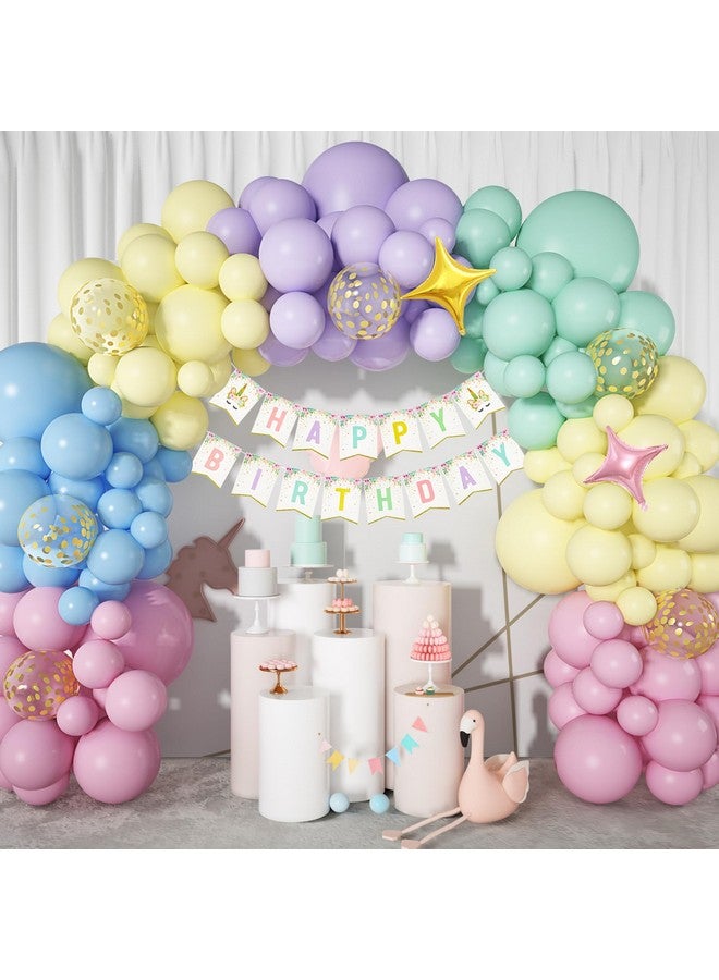 Ouddy Unicorn Balloons Arch Garland Kit, 146Pcs Rainbow 40" Unicorn Balloon Pastel Pink Purple Blue Confetti Balloons Happy Birthday Banner For Ice Cream Baby Shower Unicorn Birthday Party Decorations - Image 2
