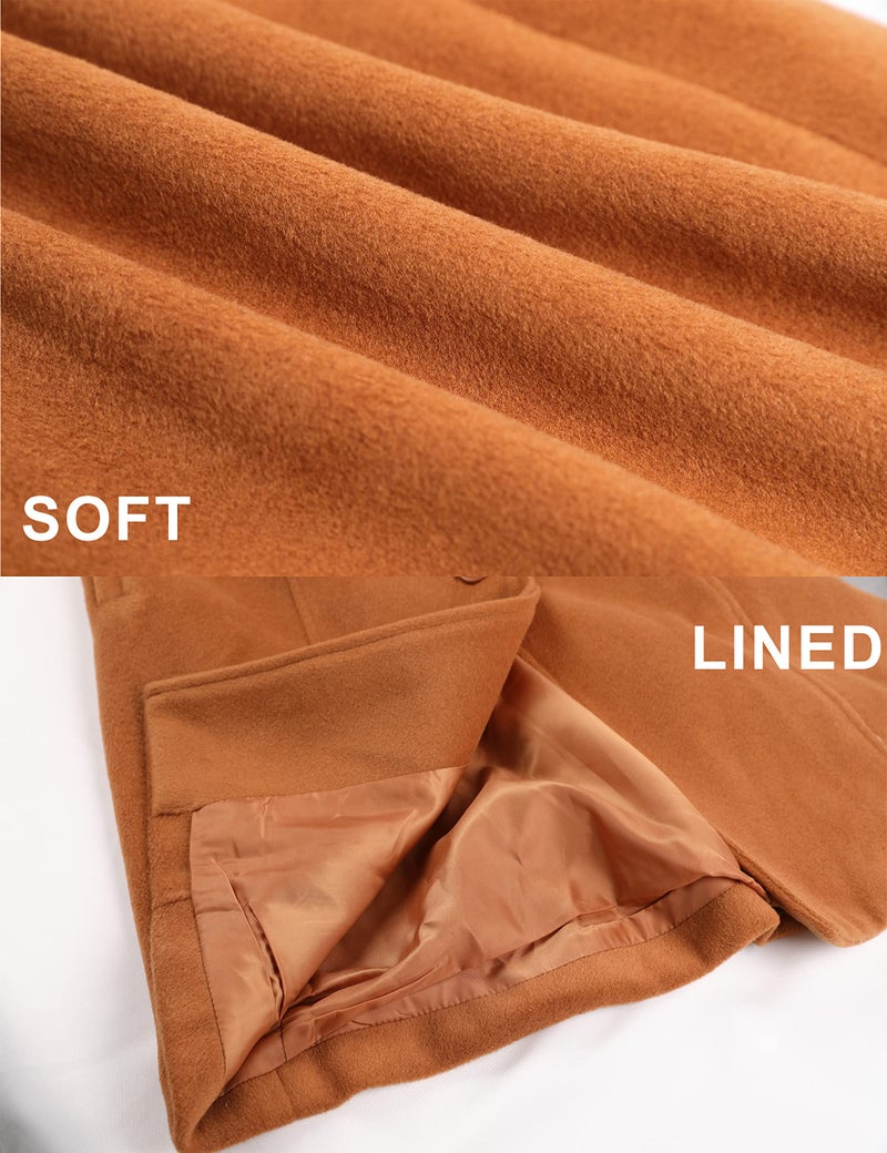 Springrain Womens Pea Coat Elegant Overcoat Single Breasted Winter Coat Dress Coat with Pockets(Caramel-L) - Image 5
