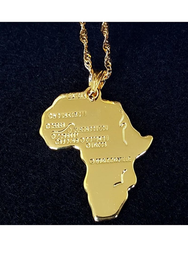 Africa Map Pendant and Letter Carved Design Map of Africa Shaped 18k Gold Plated Necklace, African gift for her, UNISEX African Pendant Gift - Image 3