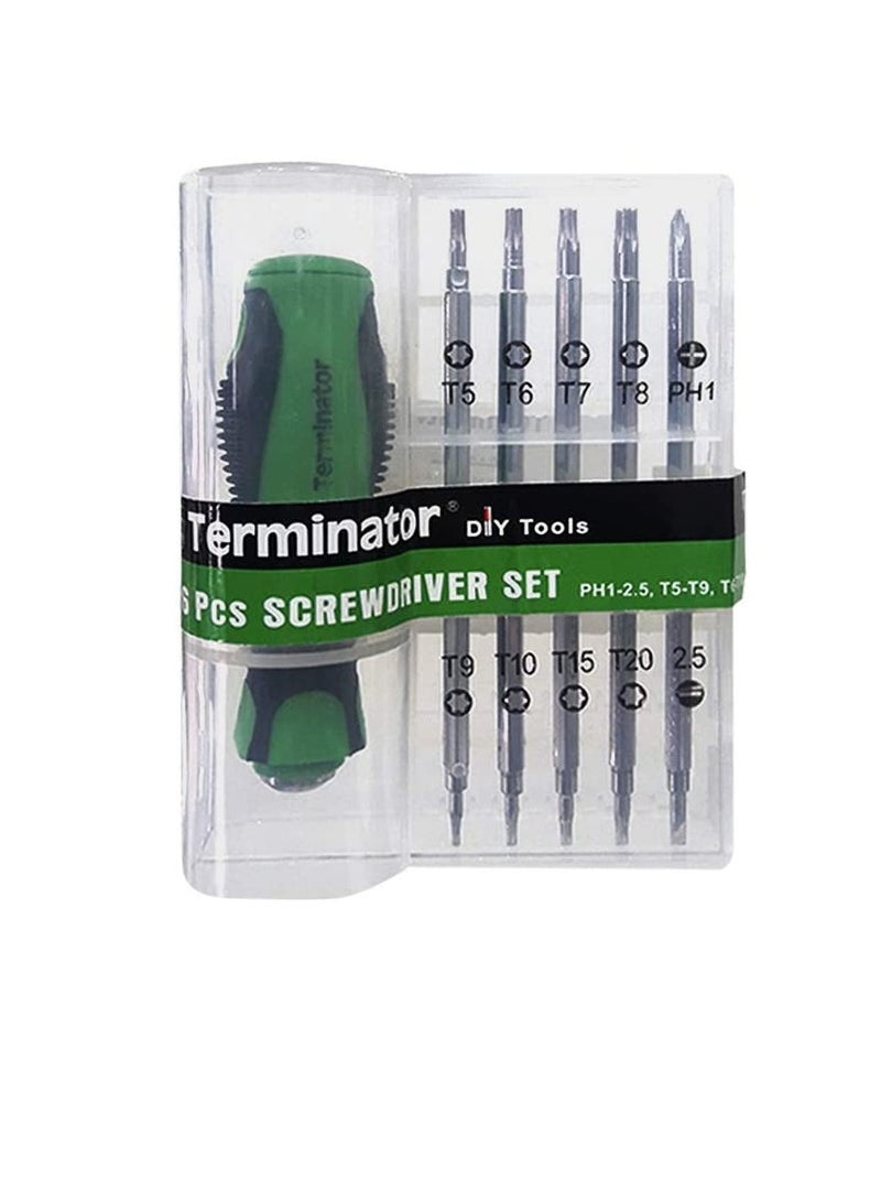 Terminator Terminator Screwdriver 6Pcs Set, 5 Roots Various Heads, Rubberized Green Soft Handle TTSD 326  - Image 1